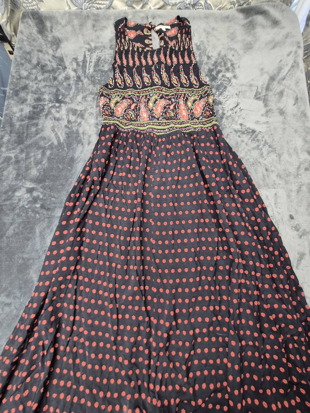 Bleuh Ciel Maxi Dress Bohemian Style Halter Dotted Pattern Size L
